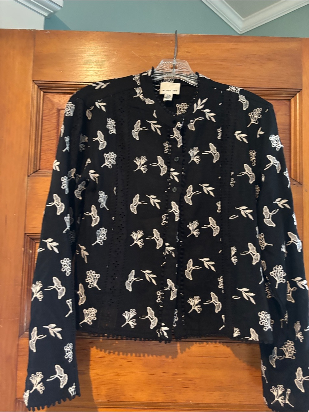 Boho Festival Industry Black Floral-Embroidered Blouse Anthro Inspired
